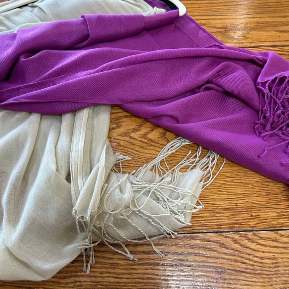 5/$25🦋 Two scarves.  Purple and tan.  Approximately 24” wide x 70 “ long. - Picture 5 of 5
